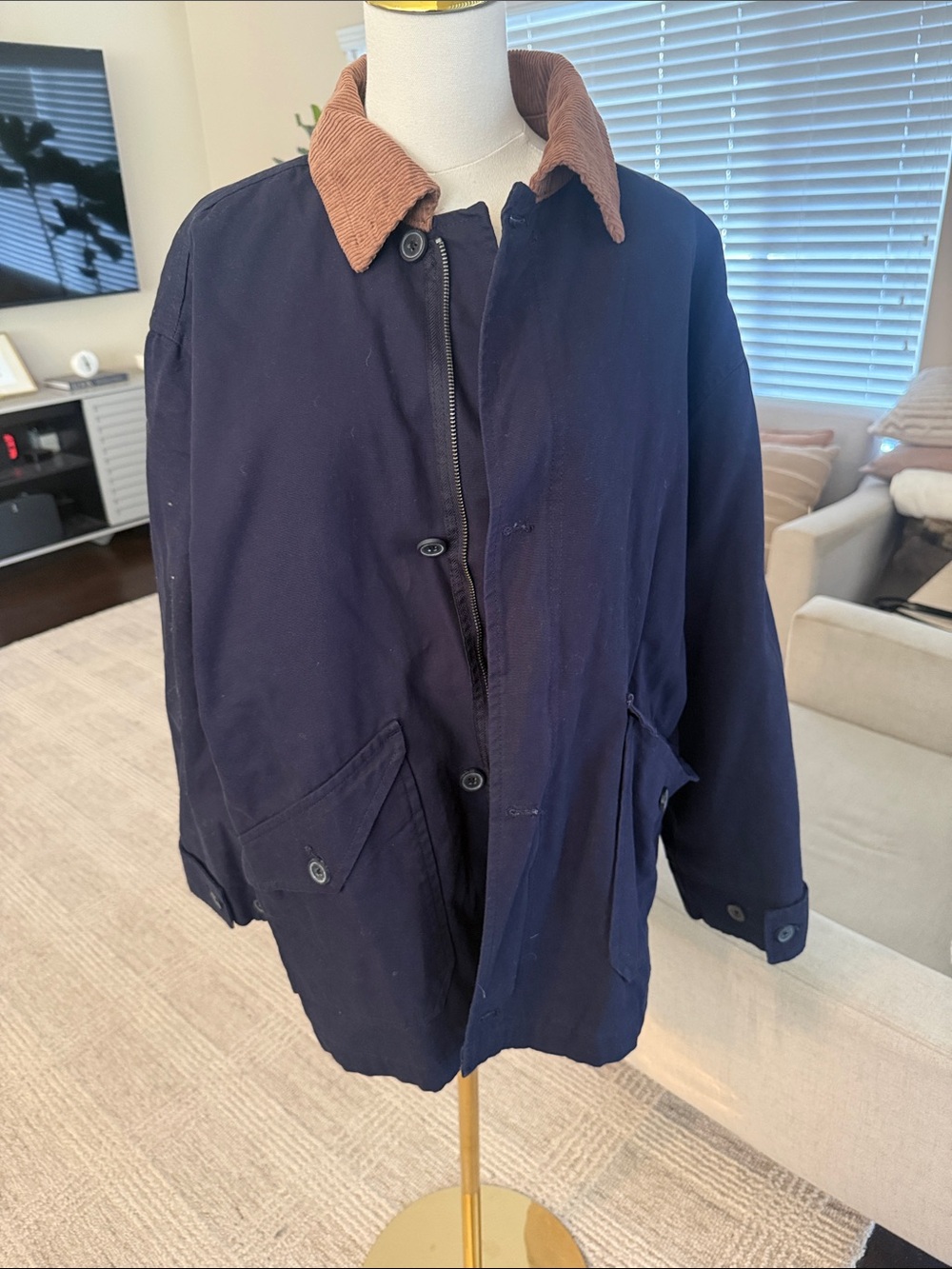 H&M Navy Field Jacket with Brown Corduroy Collar